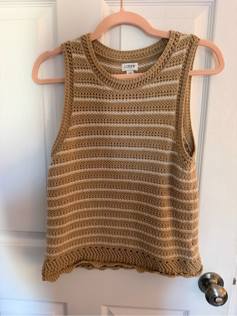 J. Crew Tan and Cream Crocheted Stripe Tank